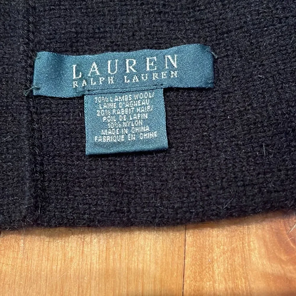 Lauren Ralph Lauren black lambs wool/rabbit hair/nylon blend twisted wrap.